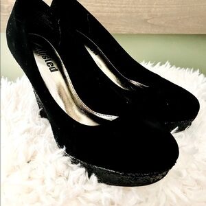 Unlisted Black Suede Wedges with glitter adoring heels​ Size: 7 EUC